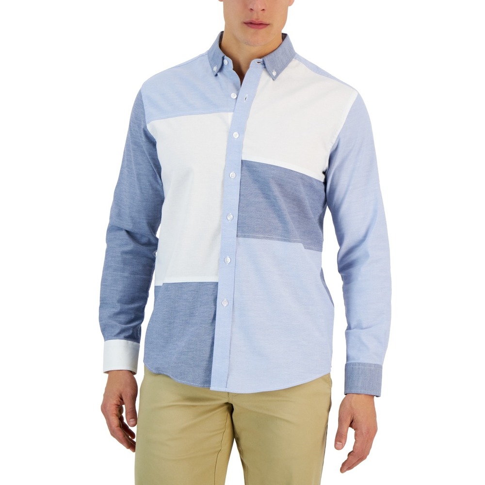 Club Room Mens Ethan Color-block Stretch Button-Down Shirt Size S